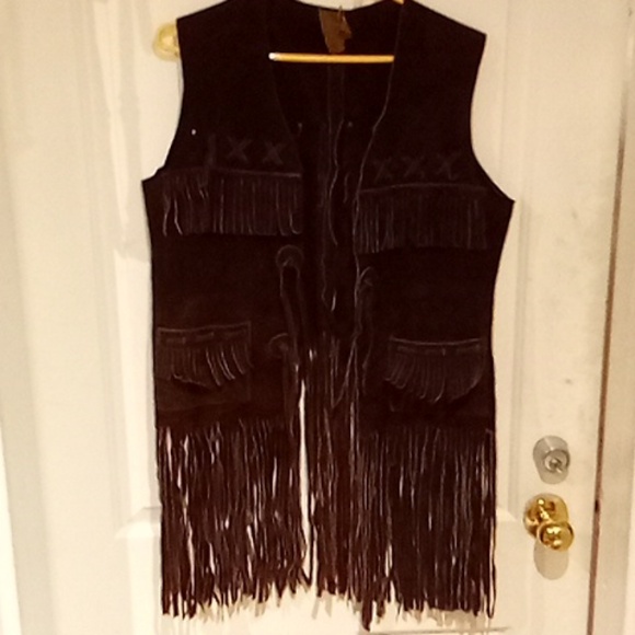 Old Fashioned Cowboy Other - Vintage Brown Leather Hyde Fringe Vest